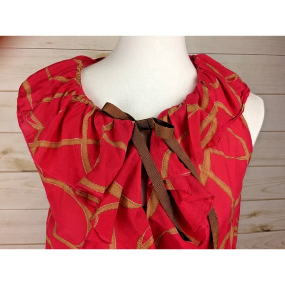 Ann Taylor Loft Women's Hot Pink & Brown Ruffled Tunic Top Sz S - Picture 3 of 9